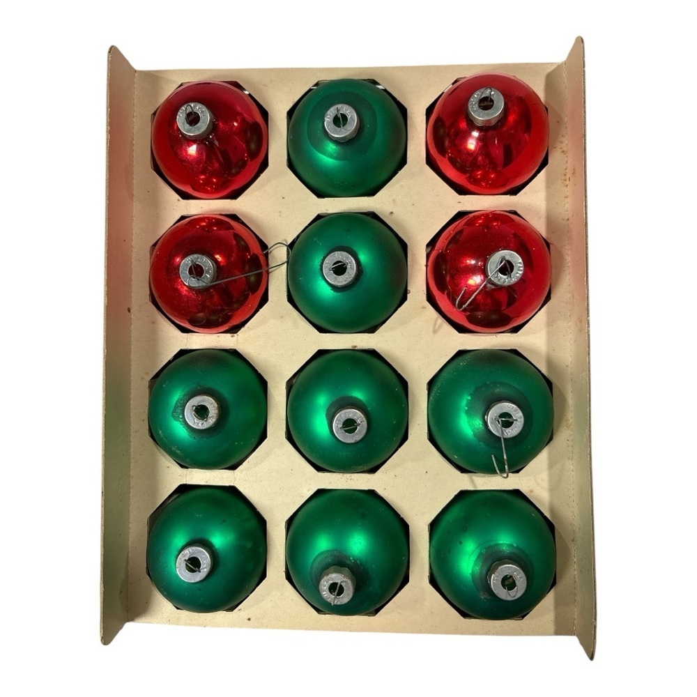 Vintage Red Glass Balls Christmas Ornaments USA 2.5" Set of 12 Nostalgia